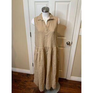 Frank & Eileen Light Brown Daphne Sleeveless Popover Dress Linen,  Size Large